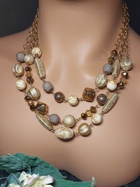 Mocha Multistrand Bead Necklace Boho Brown Earth Tones